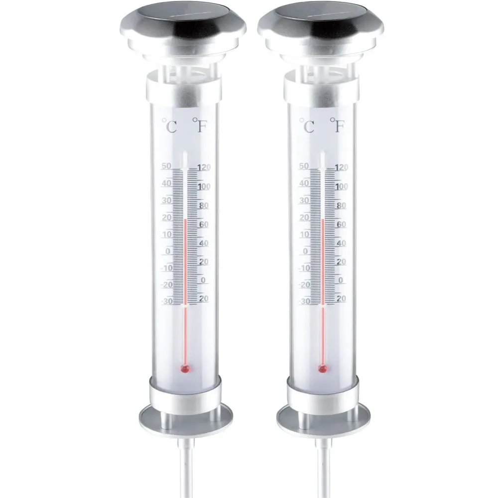 2er-Set Solar LED Lampe mit Thermometer, Ø 9 x H 57 cm