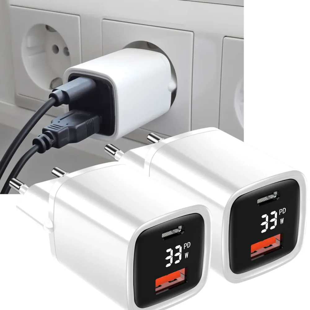 2er-Set USB-Ladegerät, Dual Port, für USB-C und USB-A, 33 Watt, 0,7 A