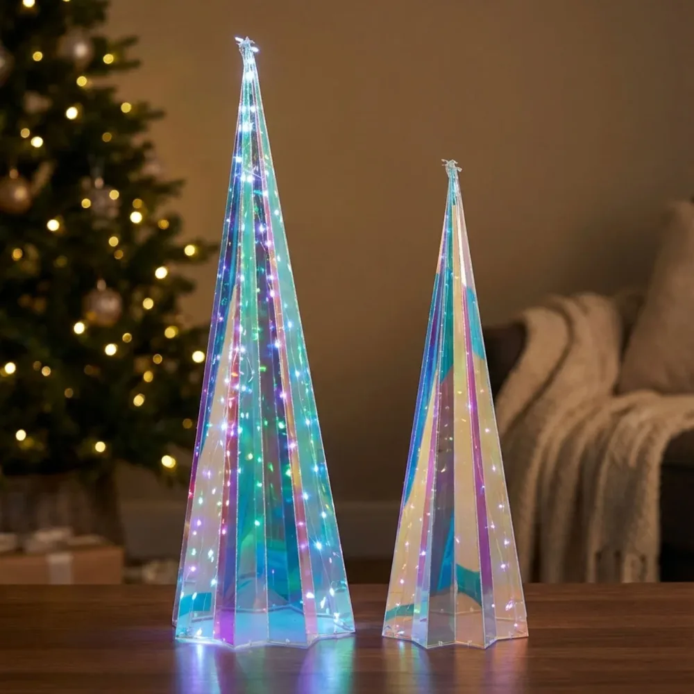 2er-Set Regenbogen-Pyramide mit sternförmigem Sockel, mit Micro-LED-Lichtern, 2 Grössen