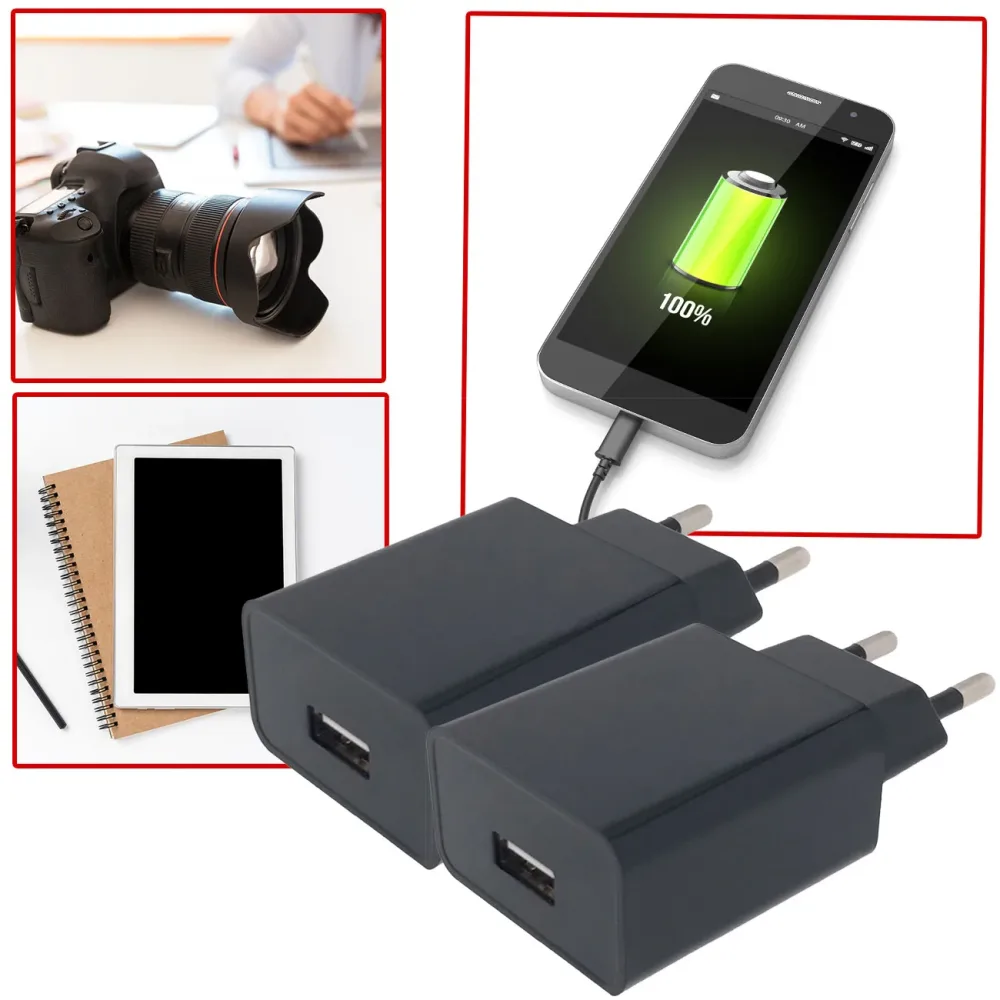 2er-Set USB-A-Ladegerät, 10 W, schwarz