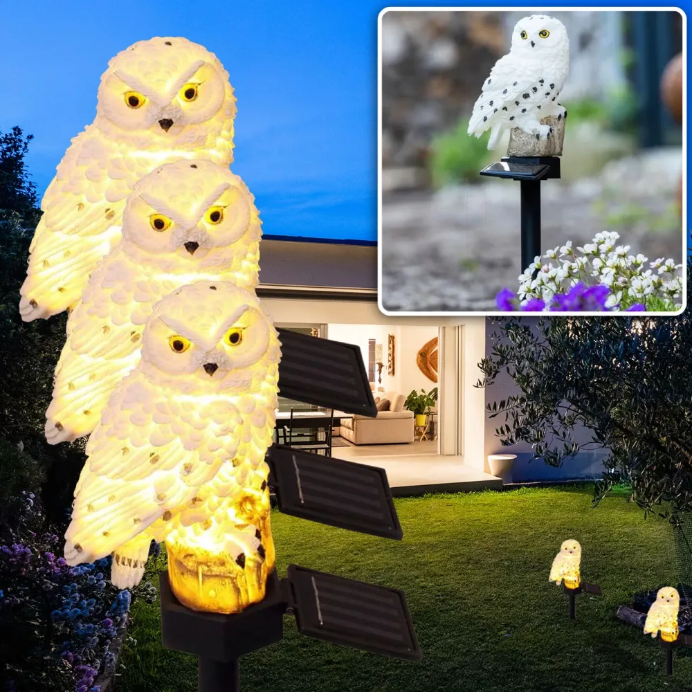 3er-Set LED Solar-Eule Solar Gartenleuchte