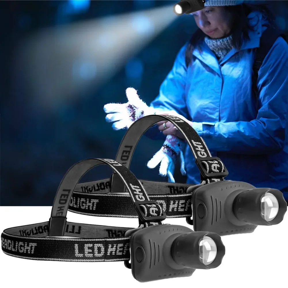 2er-Set Stirnlampe mit flexiblen Kopfband und Zoomfunktion, IP44