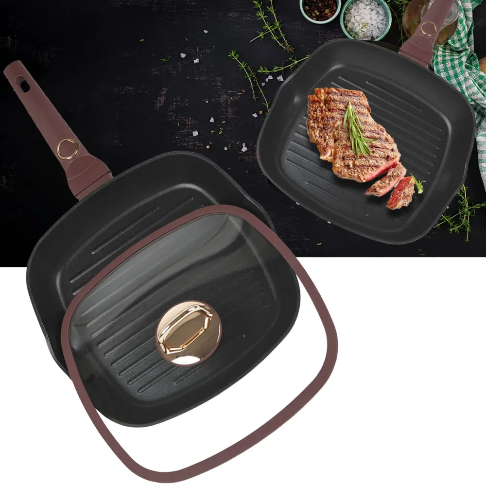 Design Grillpfanne mit Glasdeckel, 28cm, bordeaux