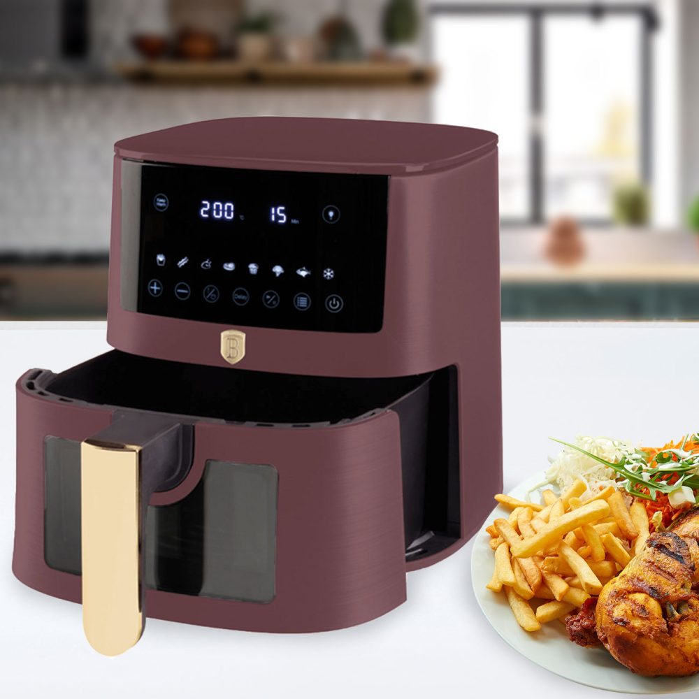 Heissluftfritteuse mit 8 Kochprogrammen und Warmhaltefunktion, 5l, bordeaux