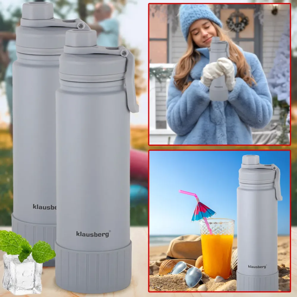 2er-Set Doppelwandiger Thermobecher, 720ml, grau