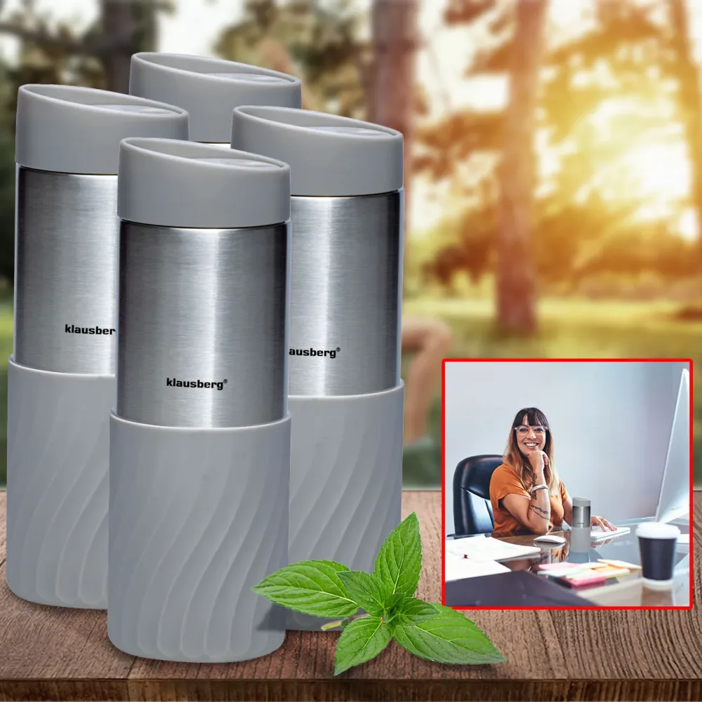 4er-Set Doppelwandiger Thermobecher, 420ml, grau