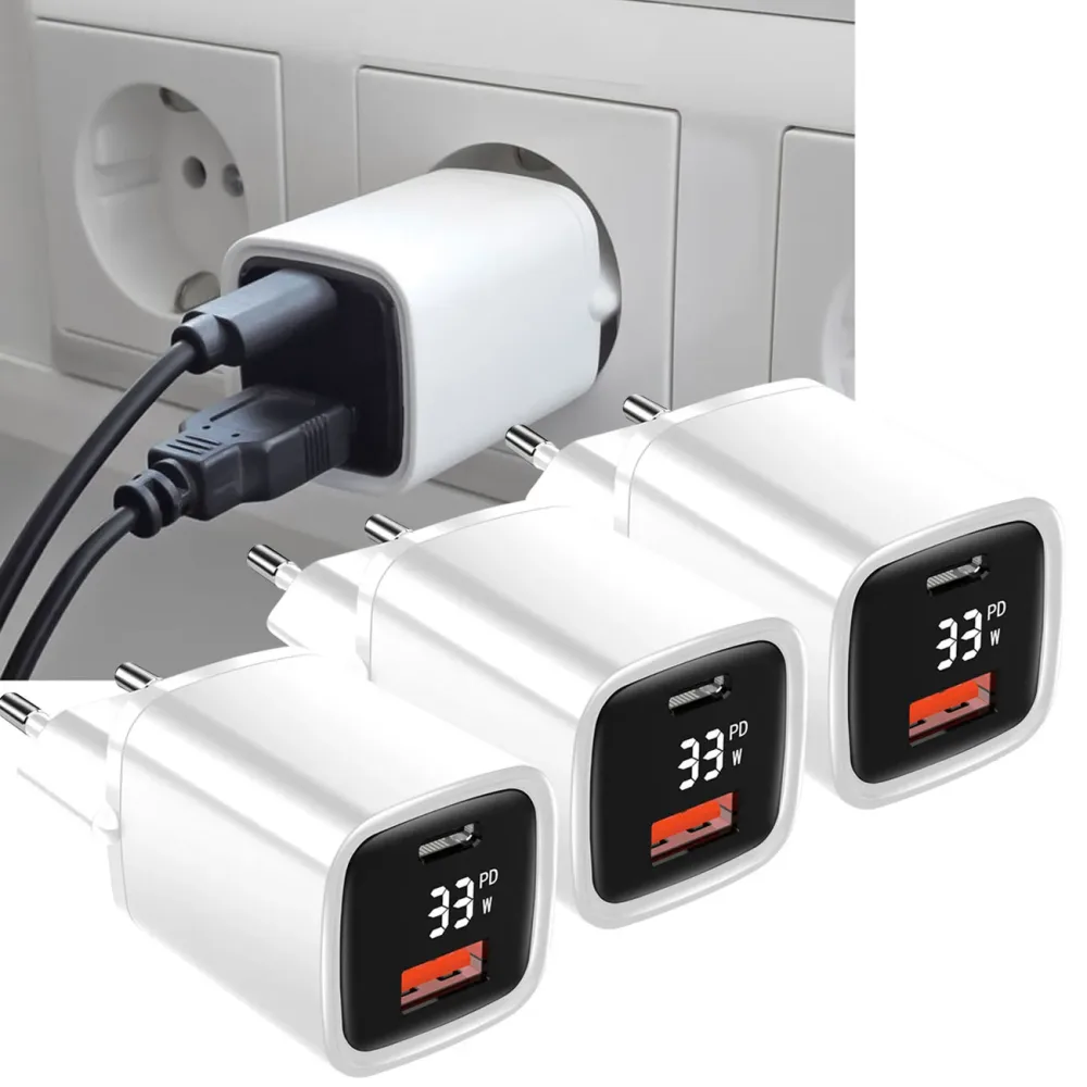 3er-Set USB-Ladegerät, Dual Port, für USB-C und USB-A, 33 Watt, 0,7 A
