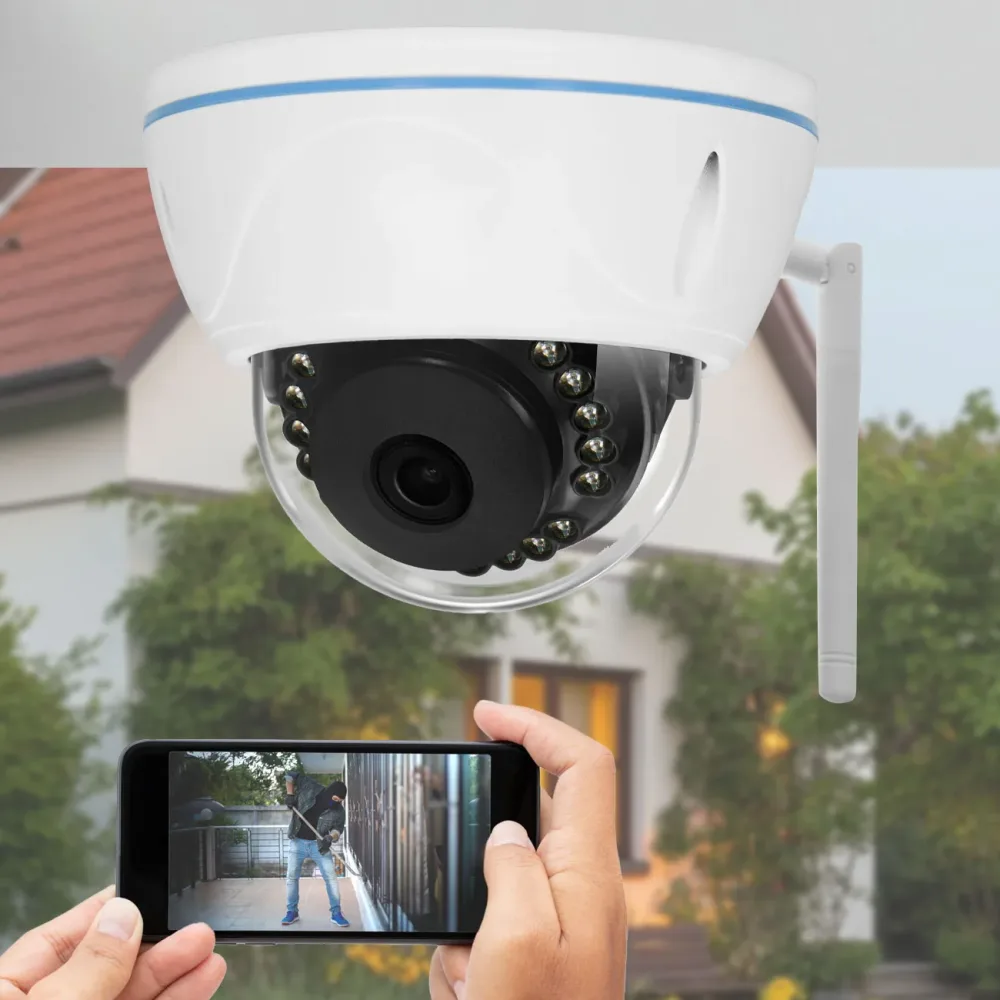 WLAN-Dome-Kamera Outdoor, 1920 x 1080 px, Bildwinkel 110 Grad, IP55