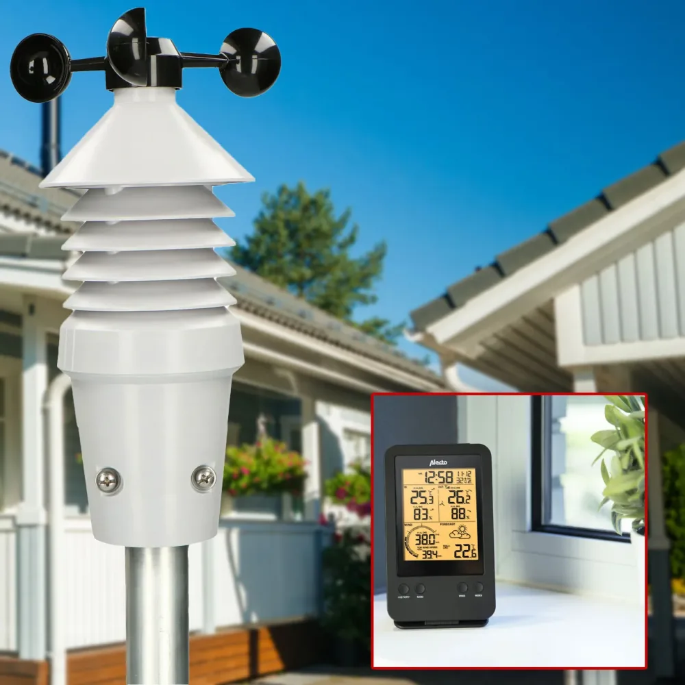 Professionelle Wetterstation, Aussensensor, Hitzeindex, Taupunkt, Windgeschw. uvm.