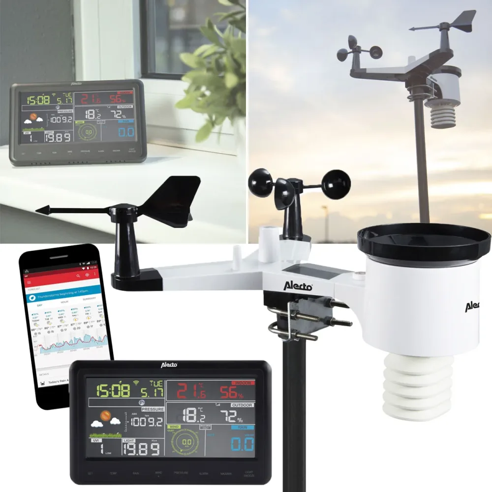 Professionelle WLAN-Wetterstation, Aussensensor, Taupunkt, Luftdruck, UV-Strahlung, uvm.