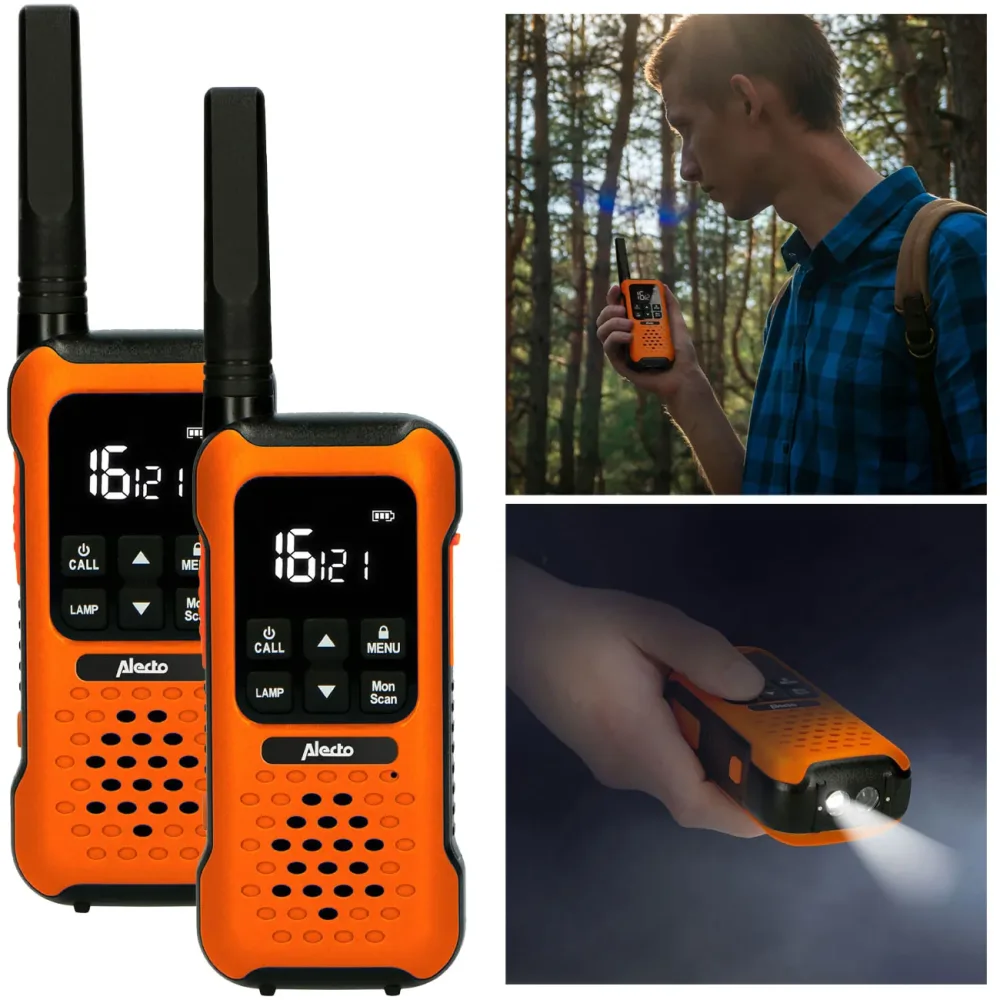 Outdoor-Funkgeräte, 2er-Set, IPX7, Taschenlampe, bis 10 km