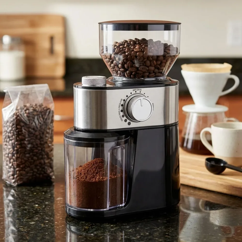 Elektrische Kaffeemühle, schwarz, Volumen 200g, 12 Mahleinstellungen