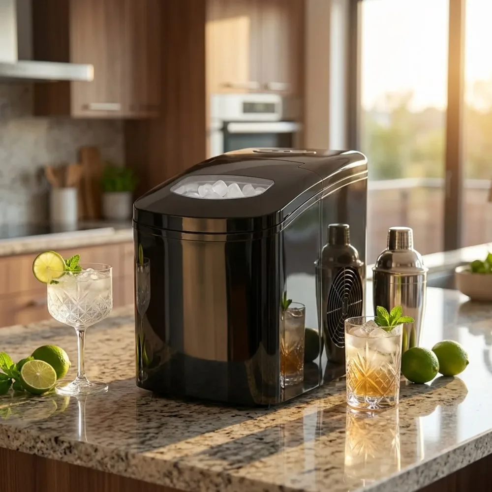 Eiswürfelmaschine, 150 Watt, 1, 7 L, Eiswürfelbereiter, schwarz