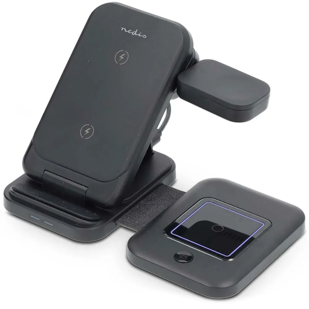 3-in-1 Ladegerät kabellos, mit LED-Anzeige, USB-A/USB-C, 15 Watt