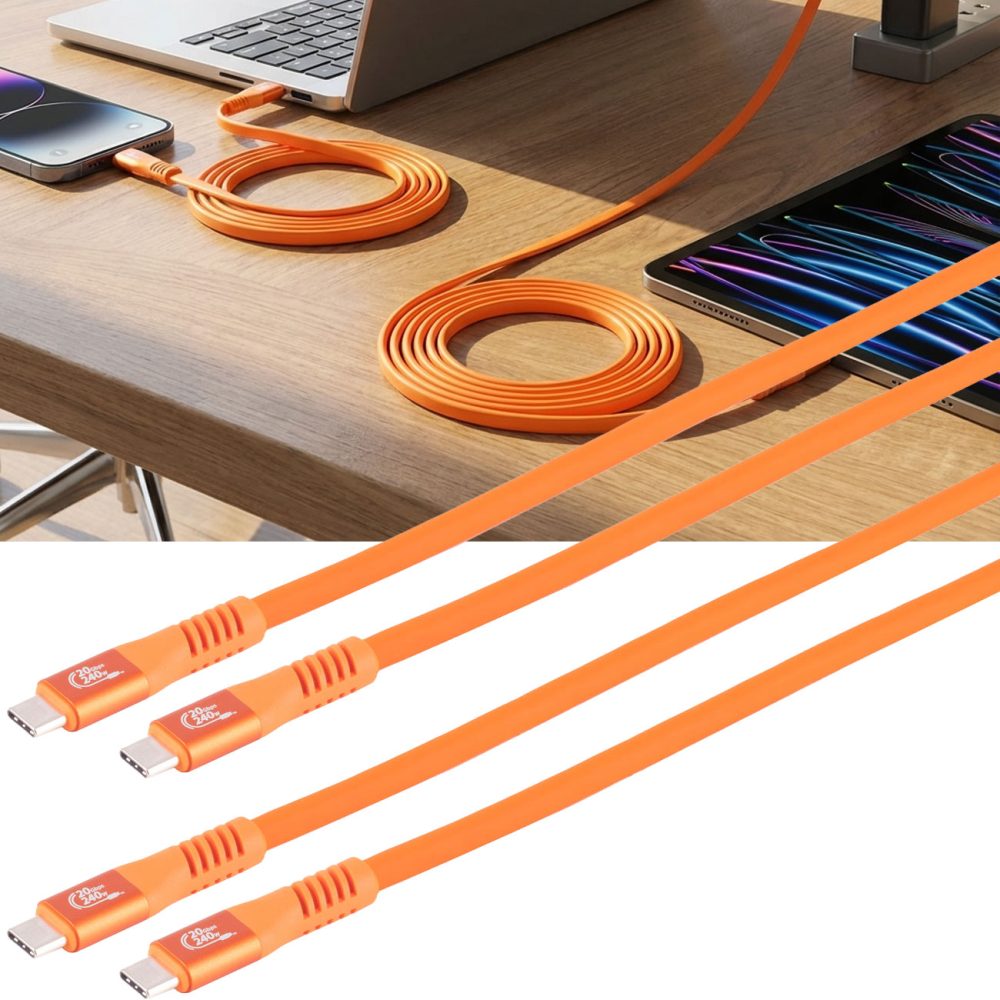 2er-Set Daten- & Schnellladekabel PD 3.1, 240 W, 20 Gbit/s, USB-C zu USB-C, orange, 2 m