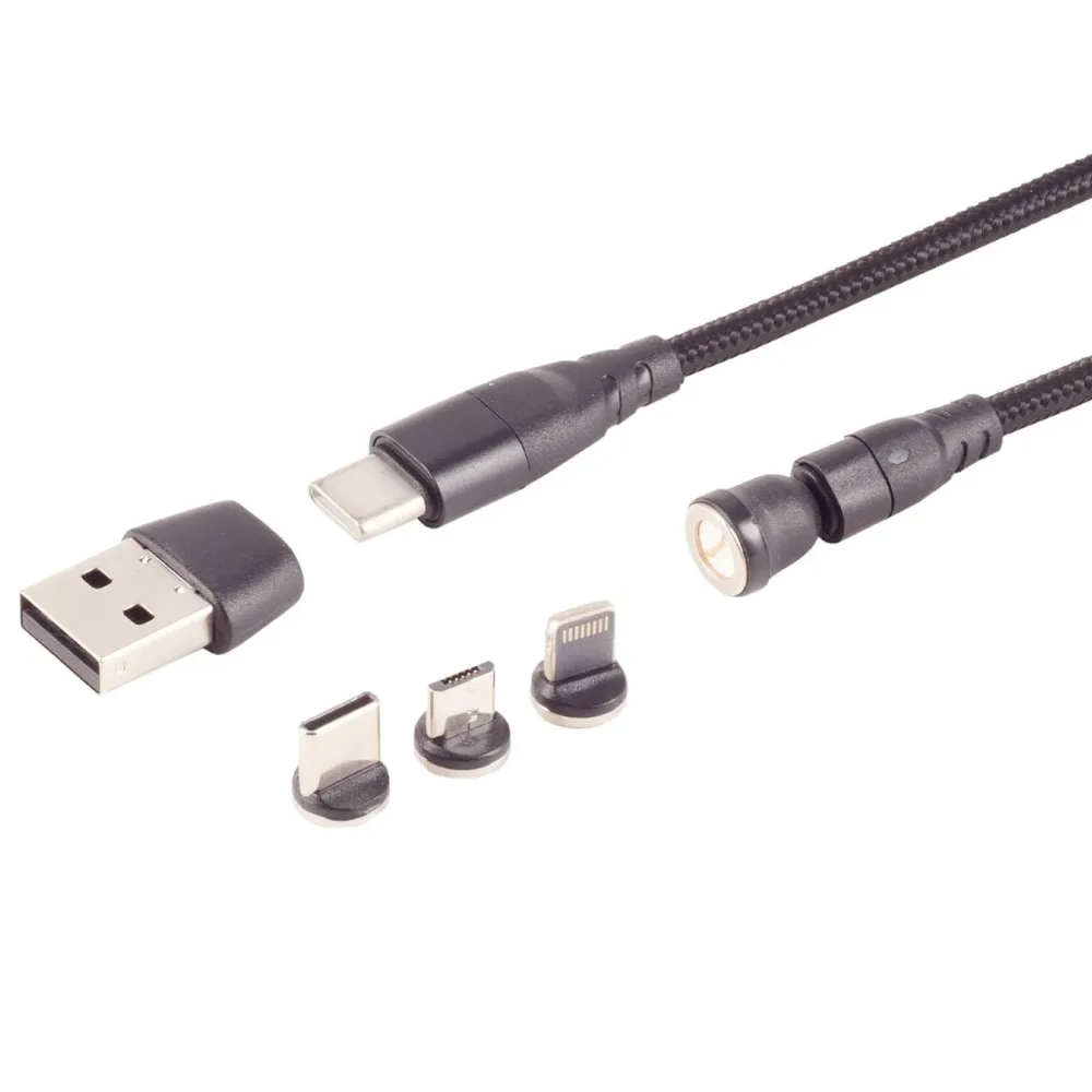 6in1 Magnet Ladekabel, PowerDelivery 60 W, USB-C/A auf Micro-B, USB-C & Lightning, 2m