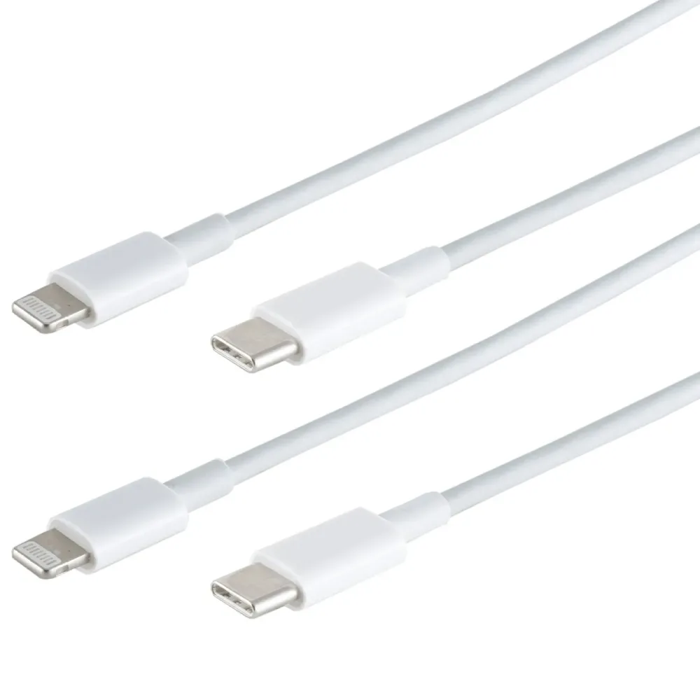 2er-Set Schnellladekabel USB-C auf Lightning, weiss, 0,5 m