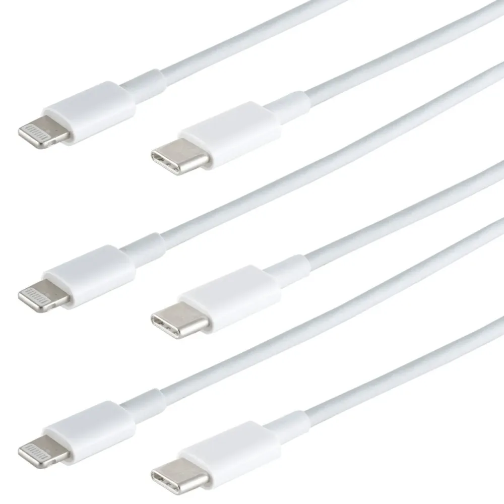 3er-Set Schnellladekabel USB-C auf Lightning, PD, weiss, 1 m