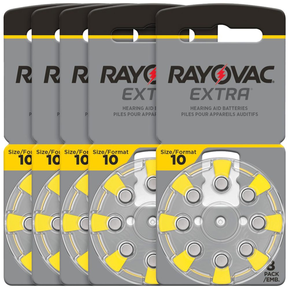 5er-Set Hörgeräte Batterien Extra 10, gelb,1,45V 105 mAh, 40er-Pack