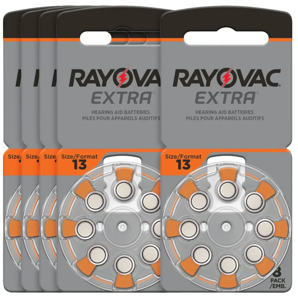 5er-Set Hörgeräte Batterien Typ 13, orange, Zn/Luft 1,45 Volt 290 mAh, 40er-Pack
