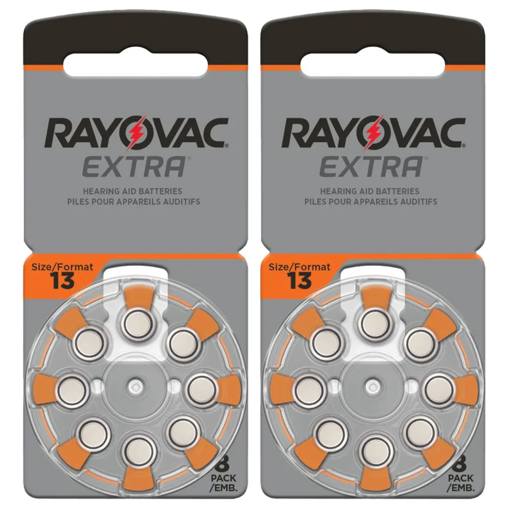 2er-Set Hörgeräte Batterien Typ 13,orange, Zn/Luft 1,45 Volt 290 mAh, 16er-Pack
