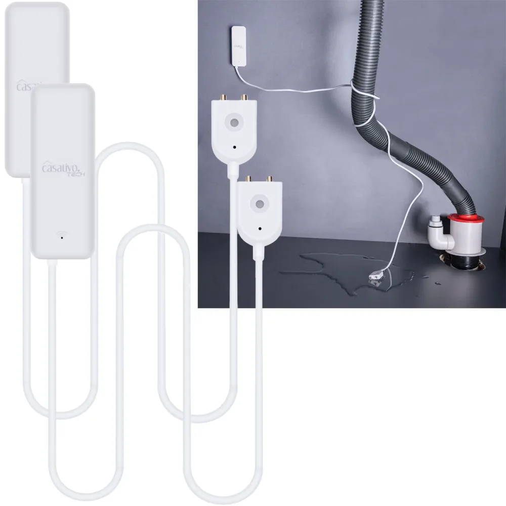 2er-Set WLAN-Wassermelder mit externem Sensor, App-Steuerung