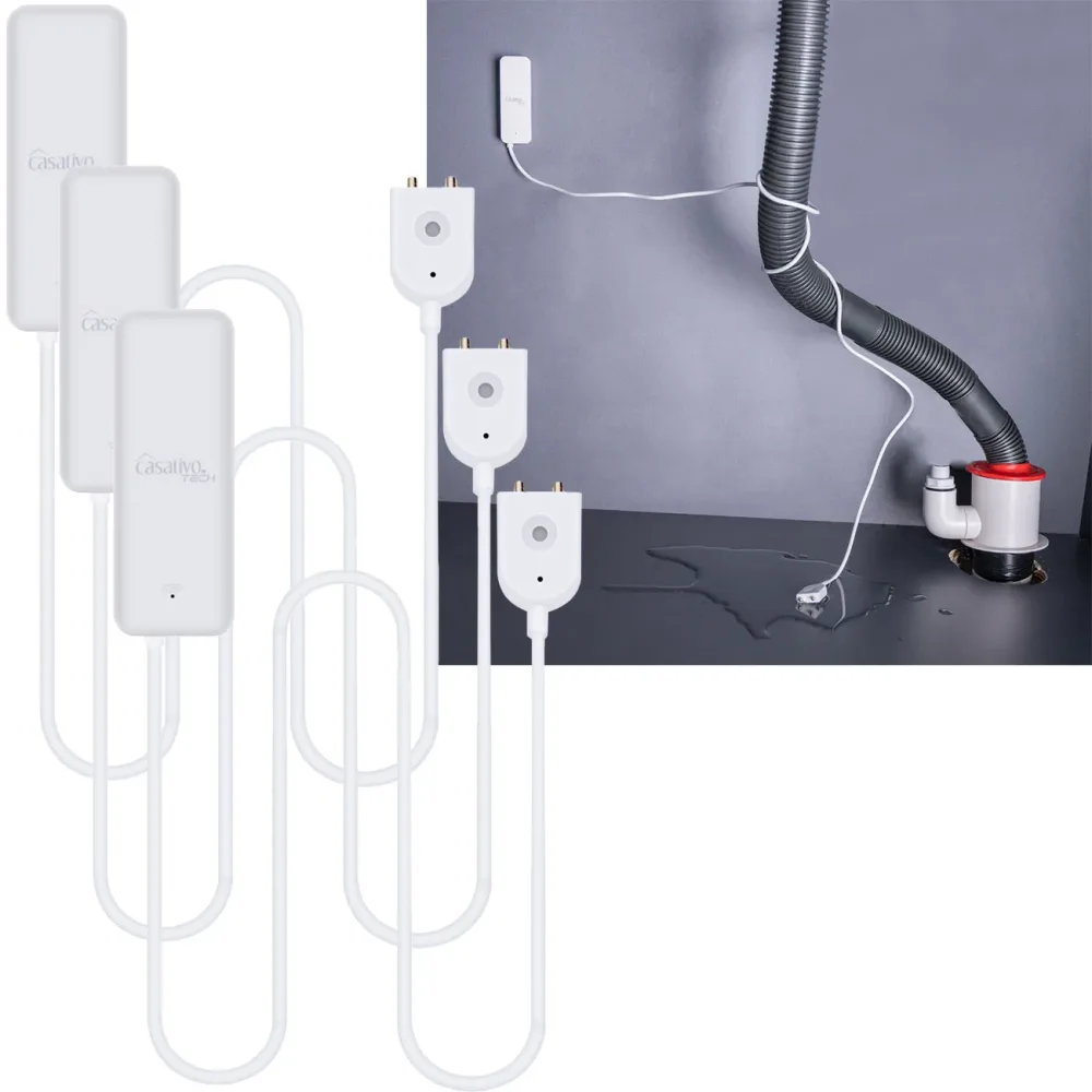 3er-Set WLAN-Wassermelder mit externem Sensor, App-Steuerug