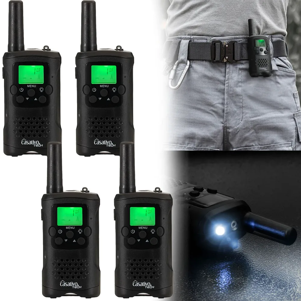4er-Set Akku-PMR-Funkgerät inkl. Gürtelclip & Taschenlampe, 10 km Reichweite