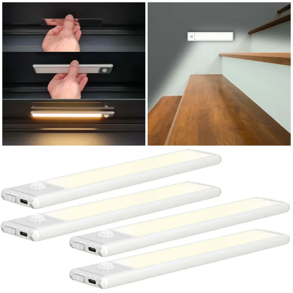 4er-Set Akku LED-Lichtleiste mit Bewegungssensor, 20,5 cm