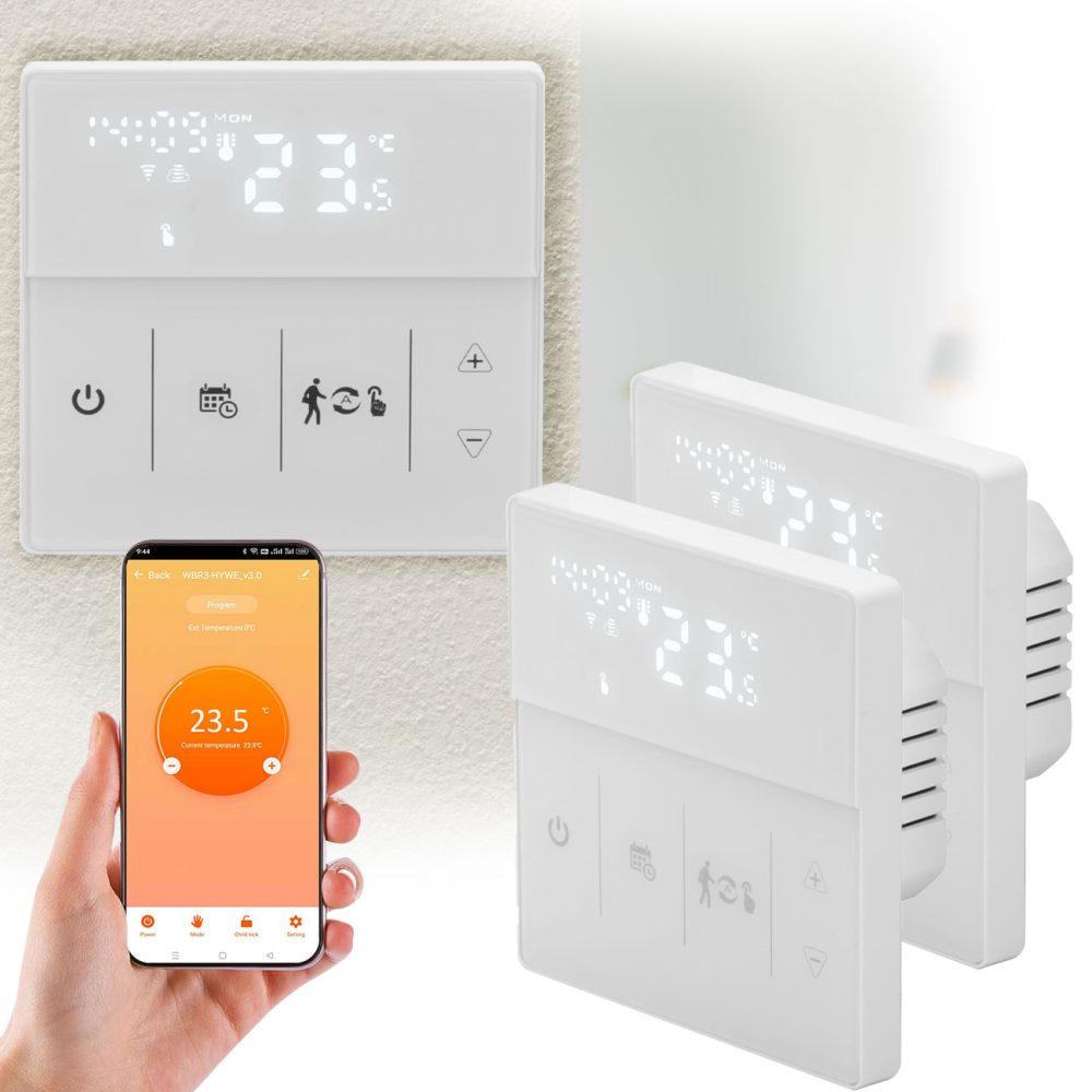 2er-Set WLAN-Thermostat für Fussbodenheizungen mit App- und Sprachsteuerung, weiss