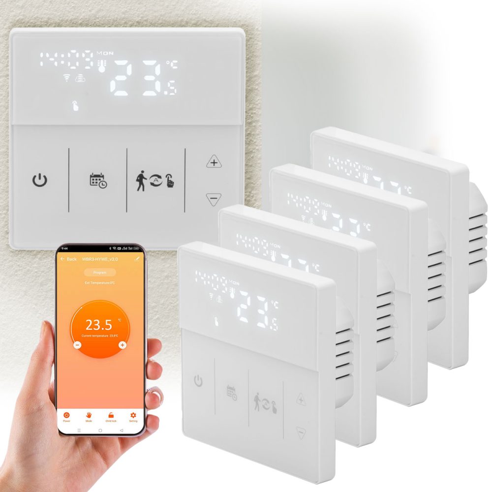 4er-Set WLAN-Thermostat für Fussbodenheizungen mit App- und Sprachsteuerung, weiss