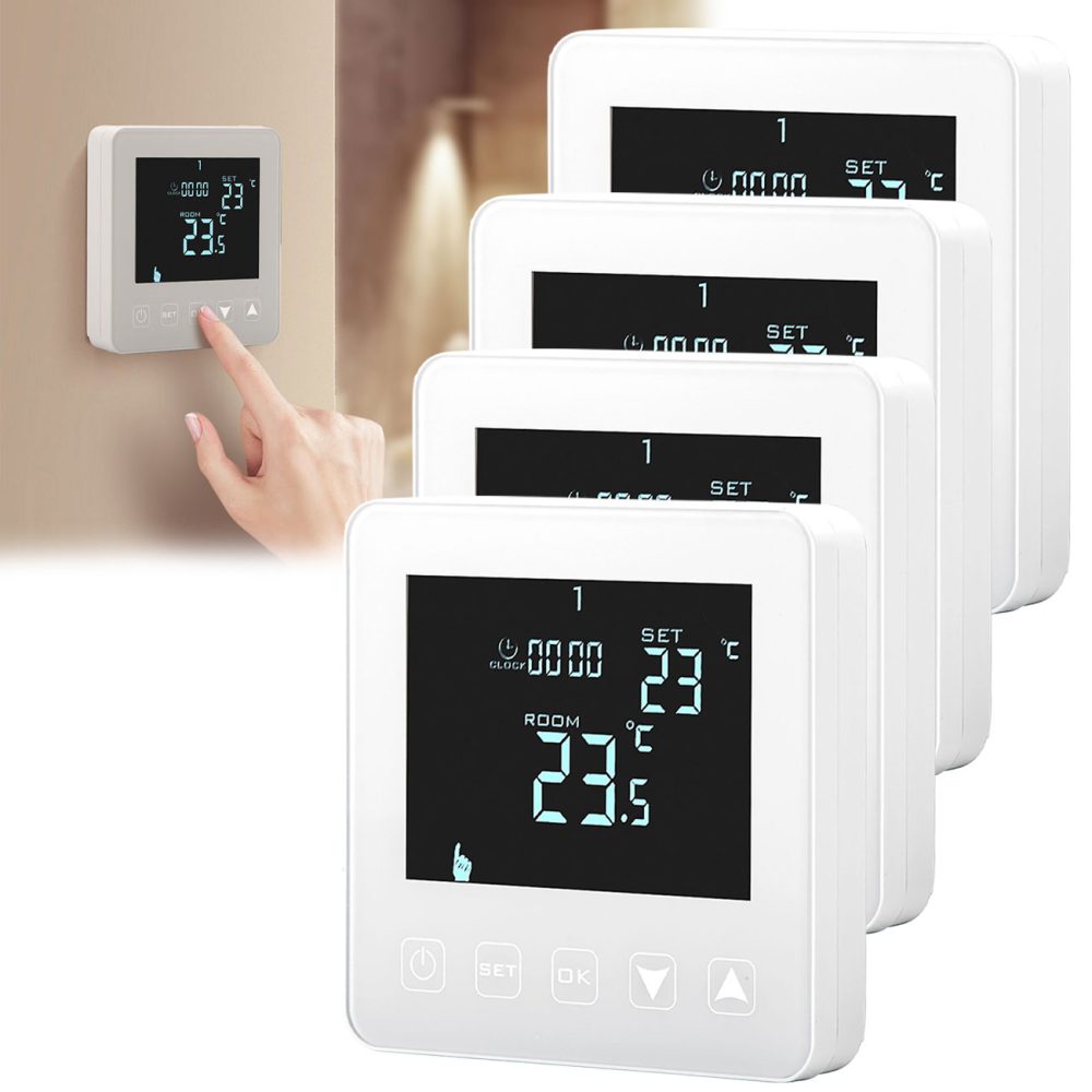 4er-Set Wand Thermostat für Fussbodenheizung, Touch-Tasten, LCD-Display, programmierbar