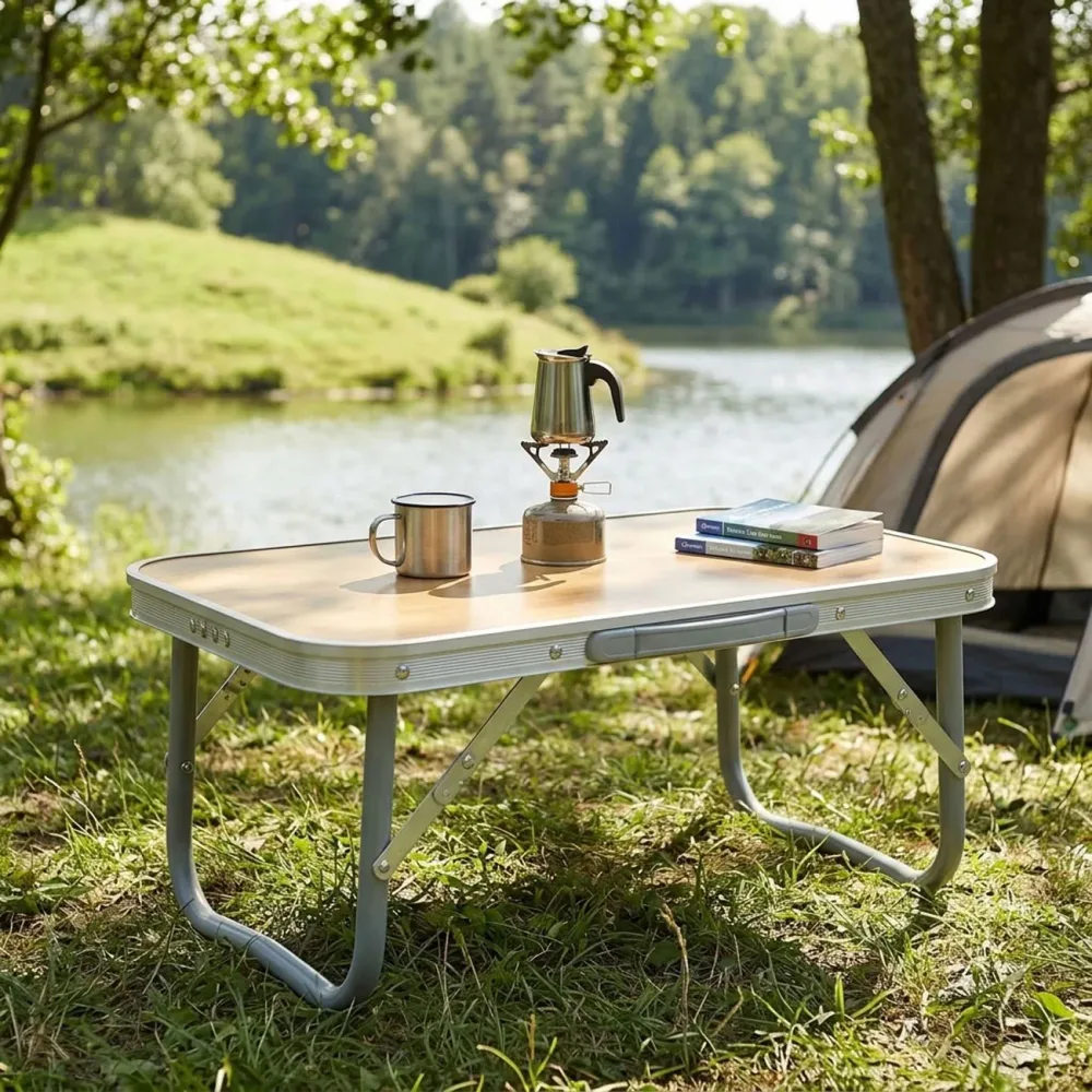 Flacher Camping Klapptisch, Campingtisch, wetterfest, 56 x 34 x 24 cm