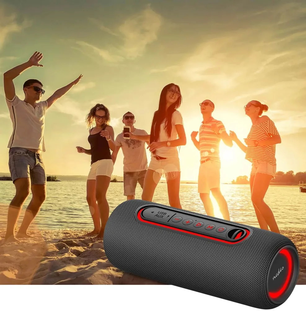 Premium Bluetooth Lautsprecher mit Party Beleuchtung, stossfest & wasserdicht (IPX5)