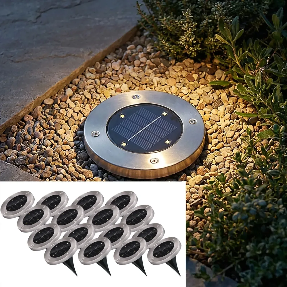 16er-Set Solar Bodenleuchte aus Edelstahl, mit Erdspiess, Ø 12 x 13 cm