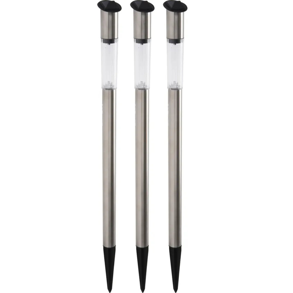 3er-Set Elegante Solar Gartenlampe aus Edelstahl, mit Erdspiess, 70 x 3 cm