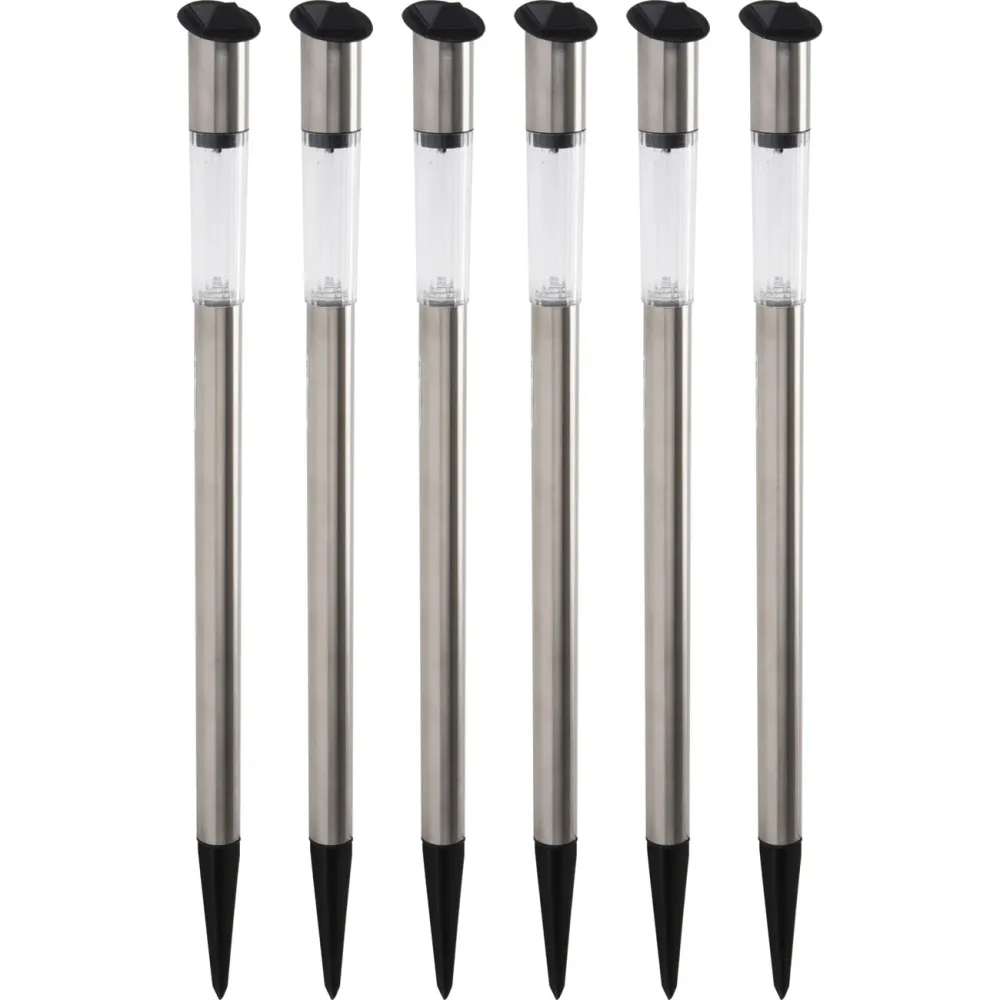 6er-Set Elegante Solar Gartenlampe aus Edelstahl, mit Erdspiess, 70 x 3 cm