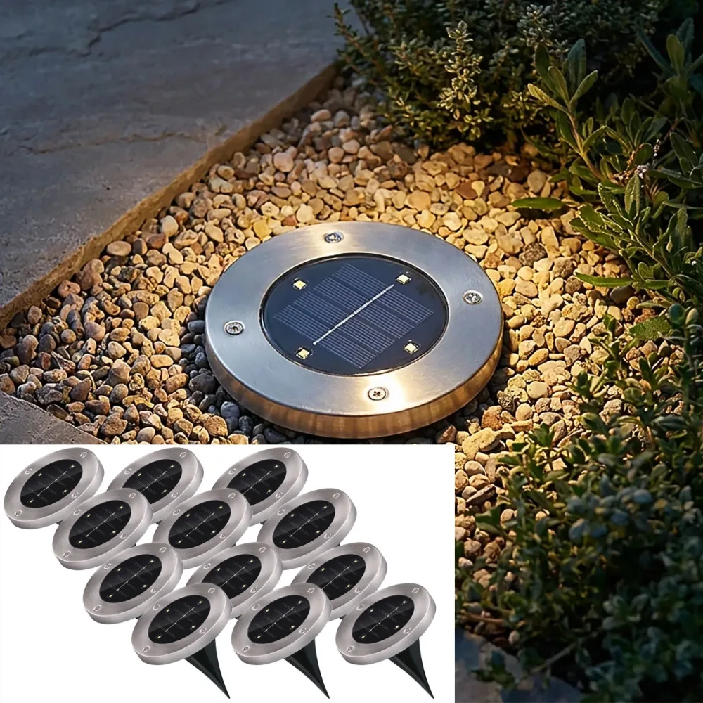 12er-Set Solar Bodenleuchte aus Edelstahl, mit Erdspiess, Ø 12 x 13 cm
