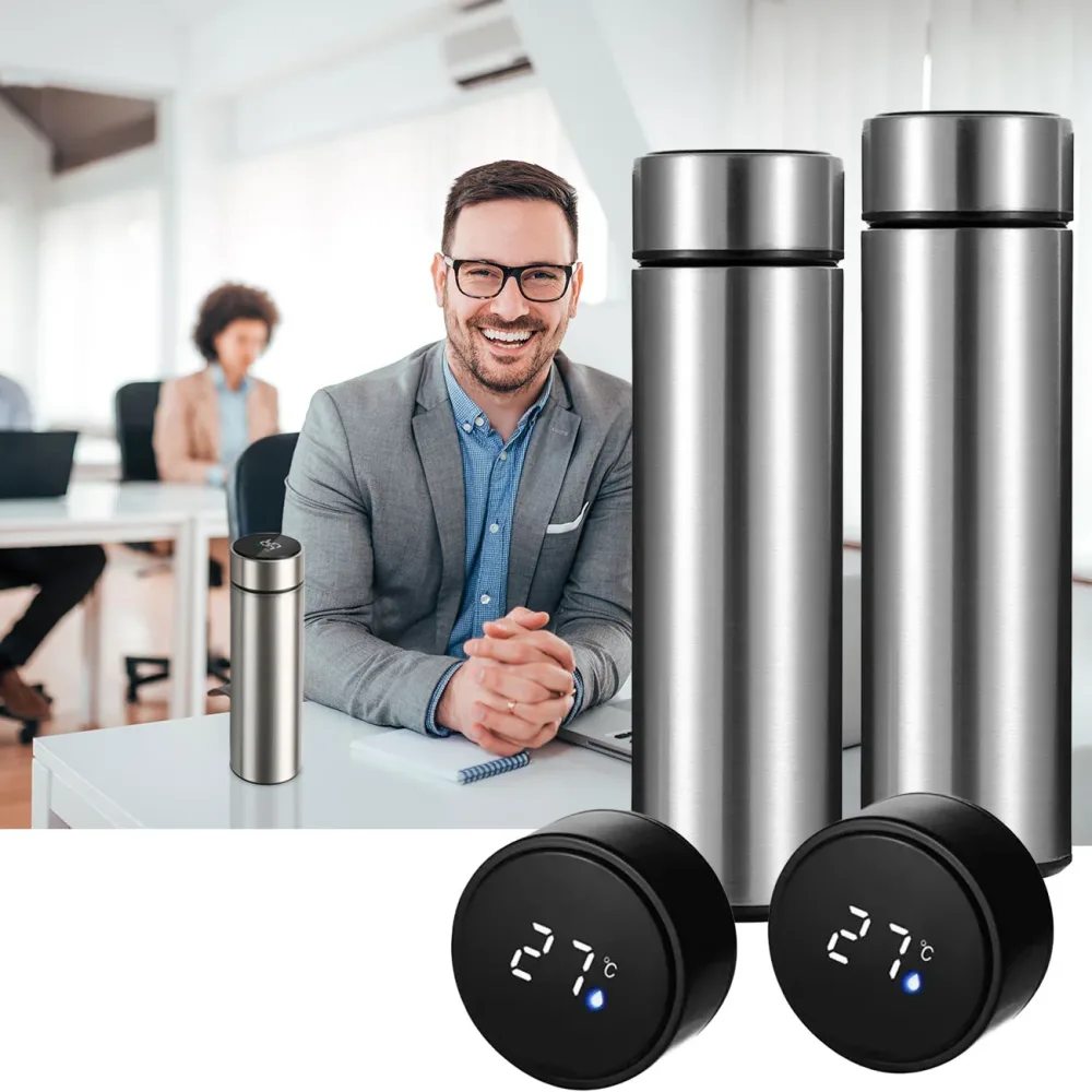 2er-Set Thermo-Vakuumflasche mit Touchscreen & Temperaturanzeige, 500ml, BPA-frei