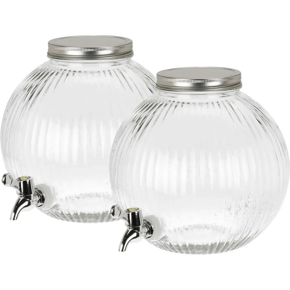 2er-Set Getränkespender aus Glas mit Deckel, 5,5l, kugelförmig