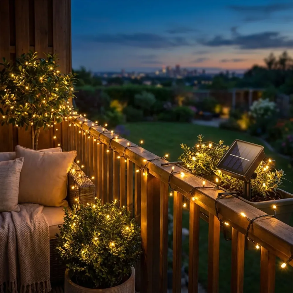 Solar Lichterkette mit 8 Lichtmodi und Dämmerungssensor, 12 m, 100 LEDs, IP44