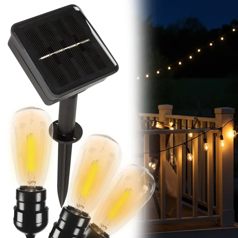 2er-Set Solar Lichterkette im Glühbirnendesign mit Dämmerungssensor, 6m, IP44