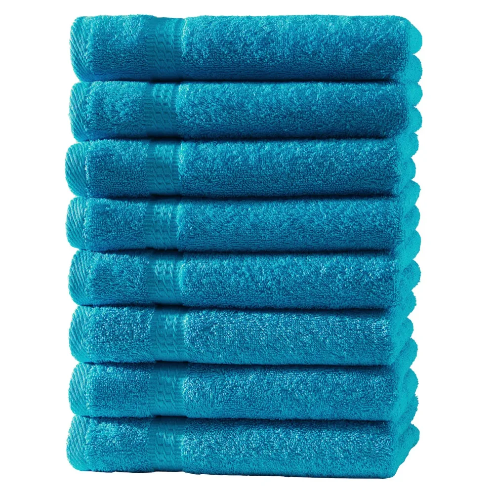 8er-Set Gästetücher, 30 x 50 cm, 100% luxuriöse Baumwolle, mit 2 Bordüren, türkis