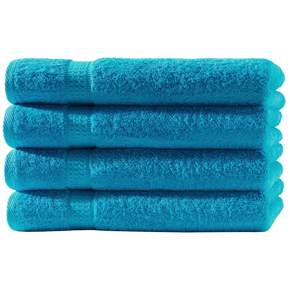 4er-Set Gästetücher, 30 x 50 cm, 100% luxuriöse Baumwolle, mit 2 Bordüren, türkis