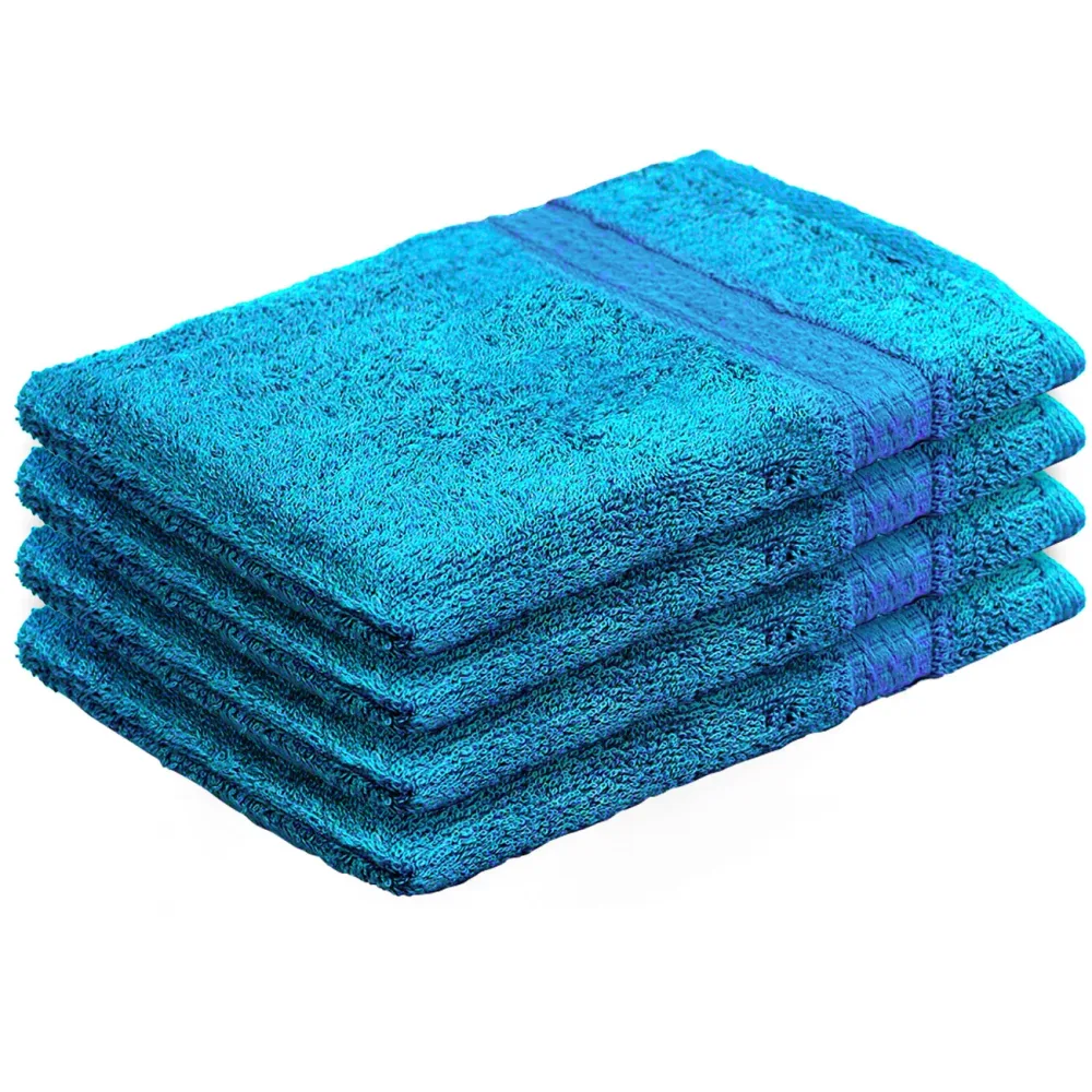 4er-Set Waschhandschuhe aus 100% Baumwolle, Waschlappen mit Schlaufe, türkis