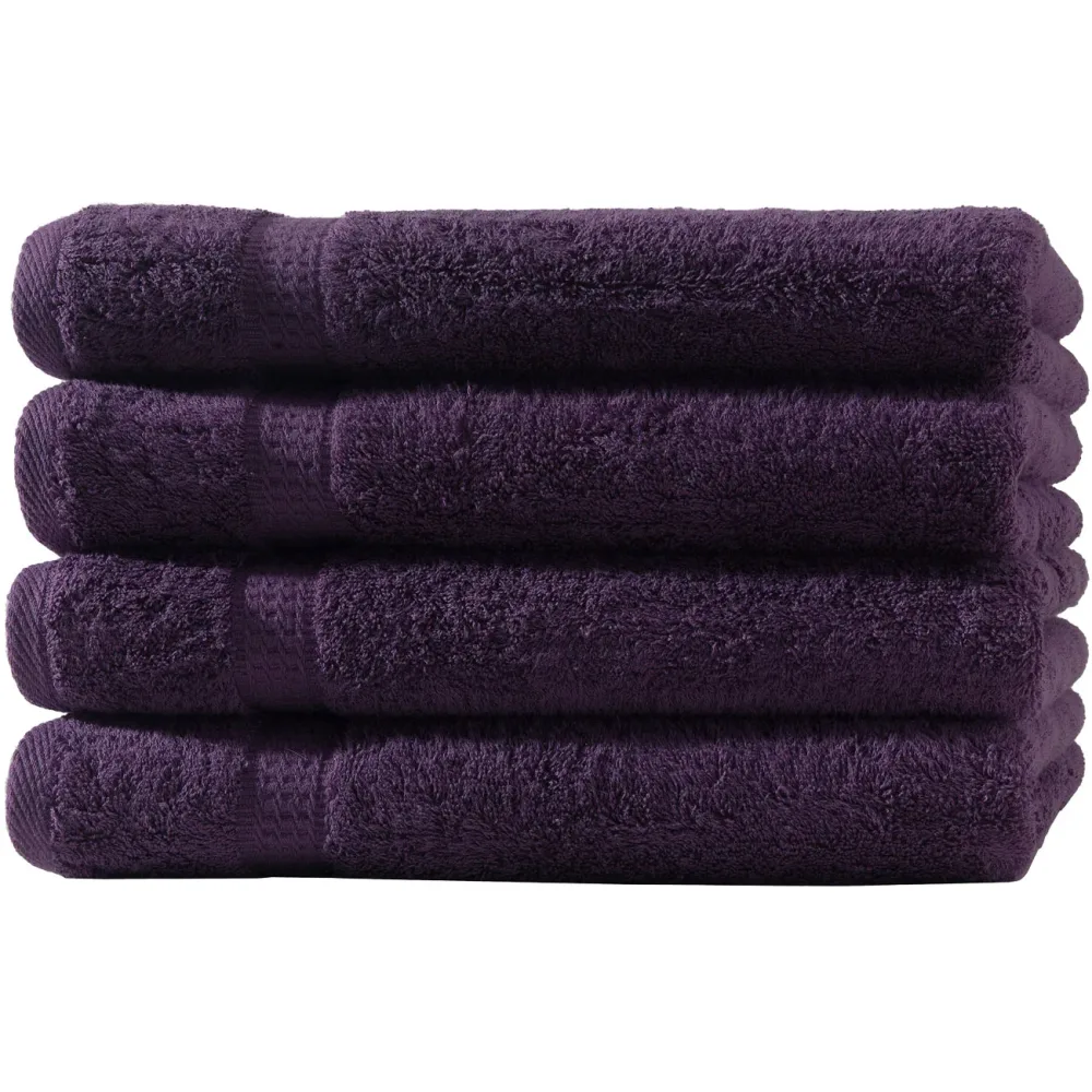 4er-Set Duschtücher, 70 x 140 cm, 100% luxuriöse Baumwolle, mit 2 Bordüren, aubergine