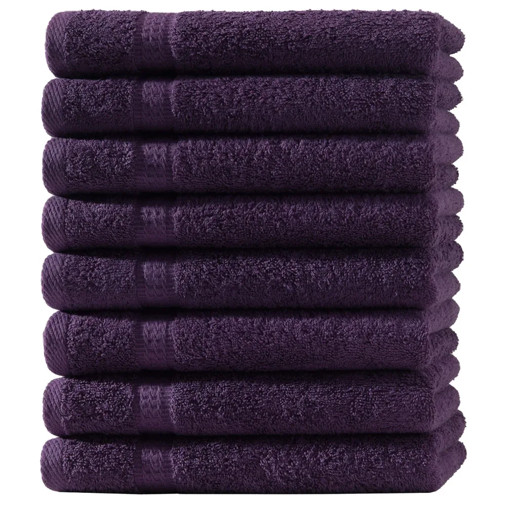 8er-Set Gästetücher, 30 x 50 cm, 100% luxuriöse Baumwolle, mit 2 Bordüren, aubergine