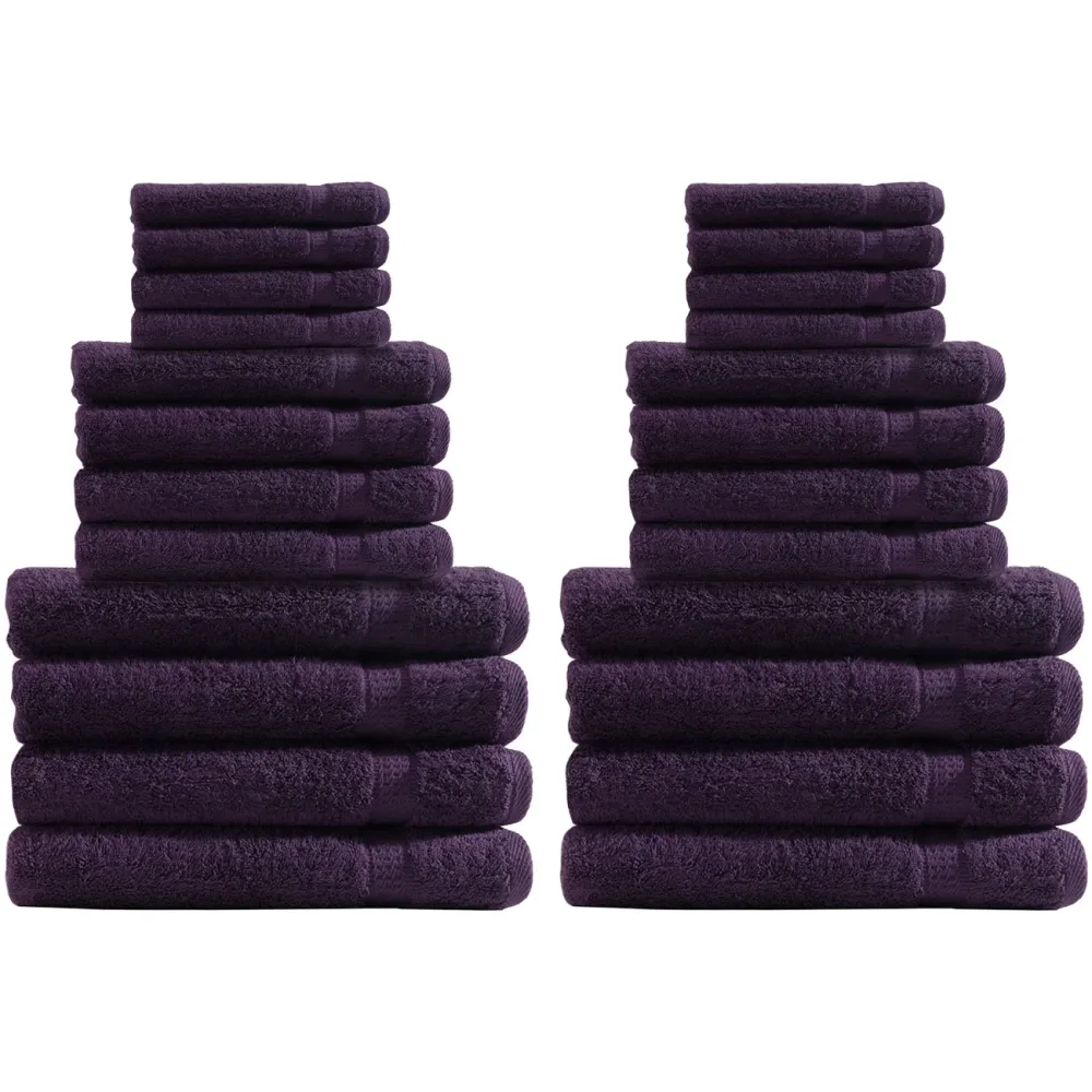 Handtuchset 24-teilig, je 8 Gäste-, Hand- und Badetücher, 100% Baumwolle, aubergine