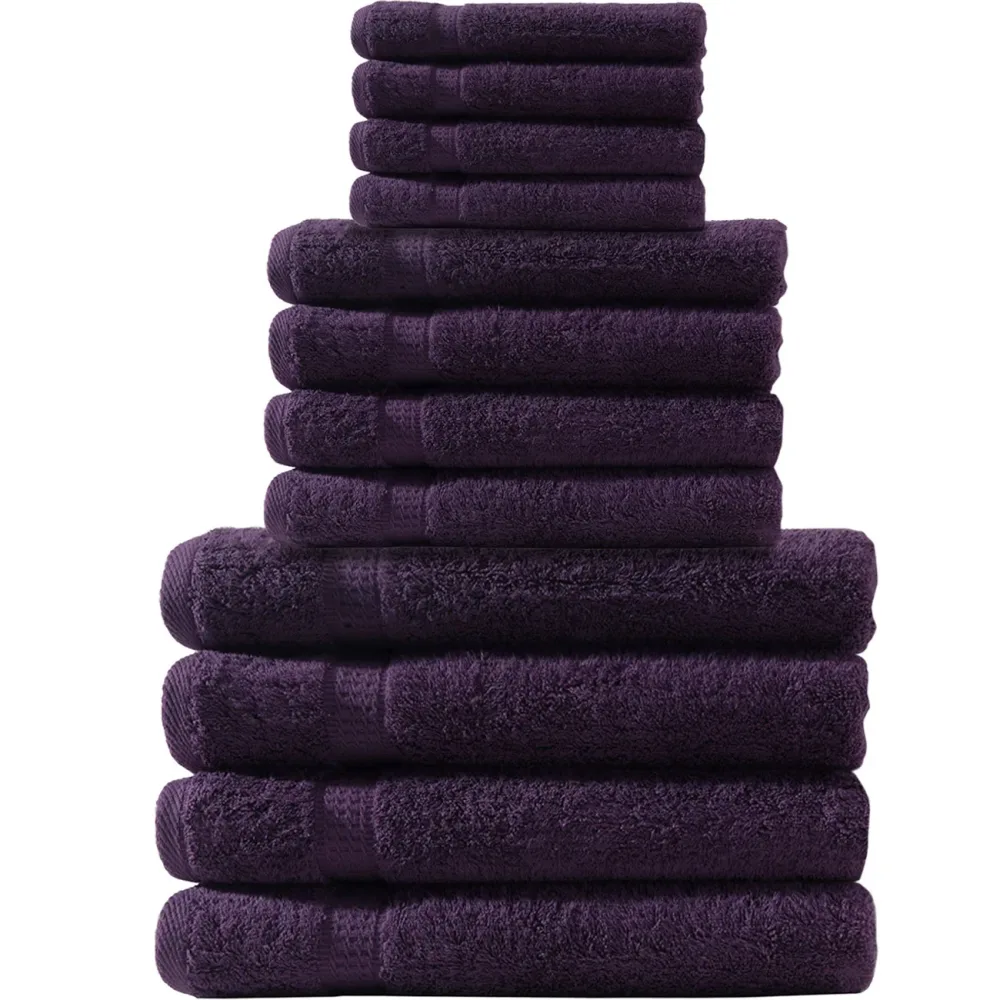 Handtuchset 12-teilig, je 4 Gäste-, Hand- und Badetücher, 100% Baumwolle, aubergine