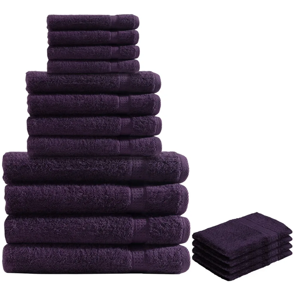 16-teiliges Handtuch-Set Frottee, je 4 Gäste-, Hand-, Badetücher & Waschlappen, aubergine
